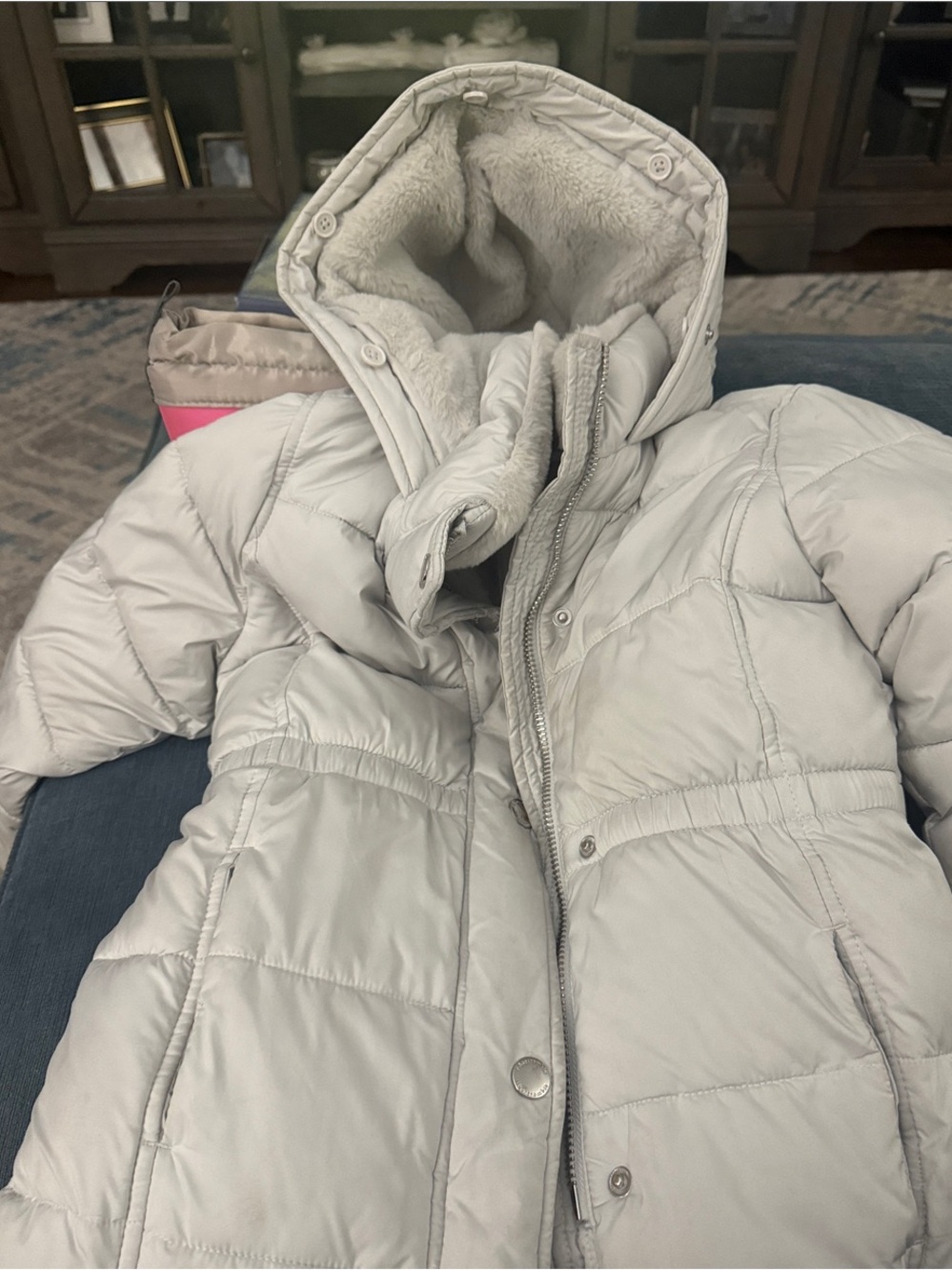 Abercrombie & Fitch Light Gray Kids Puffer Coat with Hood